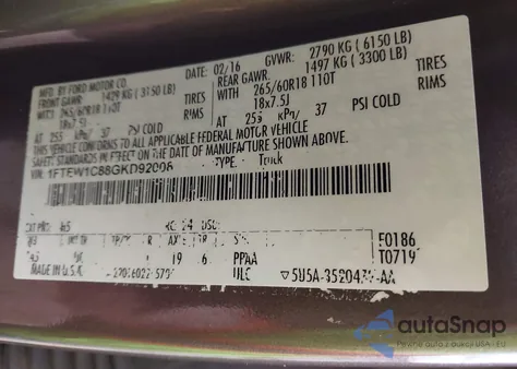 2016 Ford F-150 Xlt z USA, uszkodzony, nr VIN 1FTEW1C88GKD92008